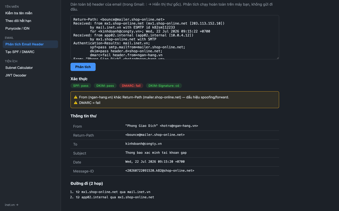 Phân tích email header trong extension